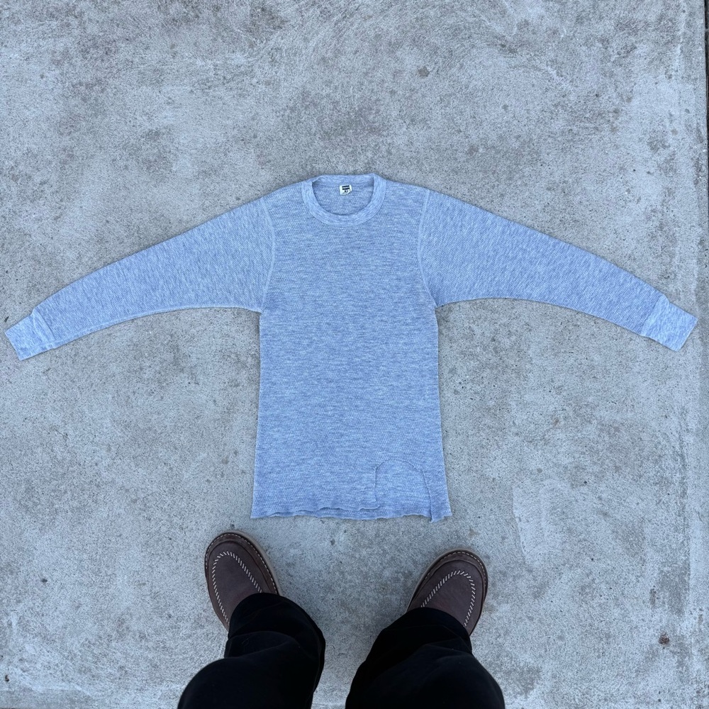 Vintage 1970s Hanes Thermal Waffle Long Sleeve T-Shirt Gray Size M